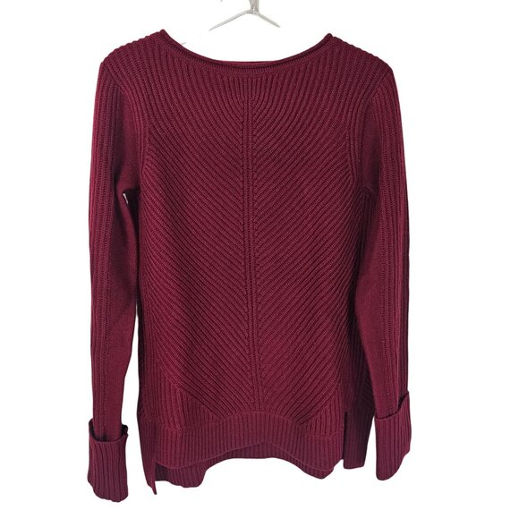 Vince Wool Cashmere Diagonal Ribbed Sweater S Burgundy Luxe Soft Cuffed Preppy - Picture 1 of 9